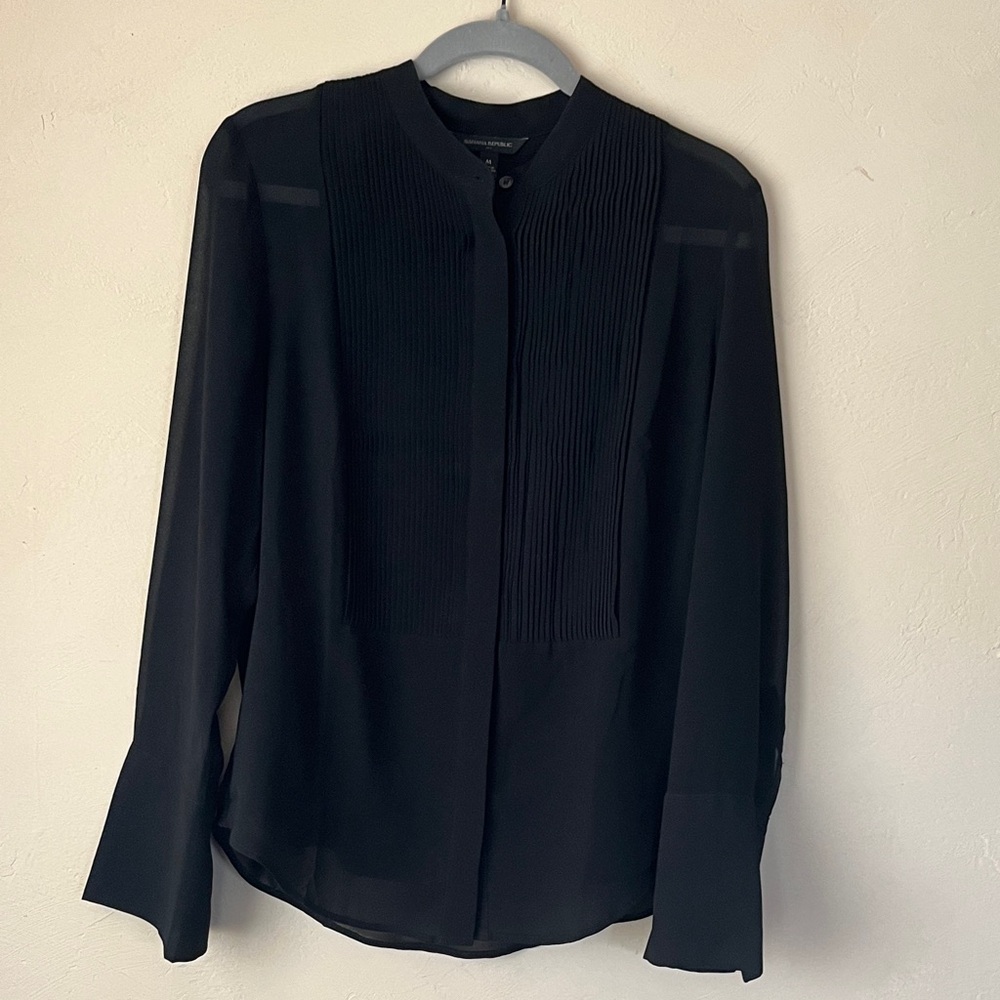 Banana Republic Black Pleated tuxedo Blouse medium